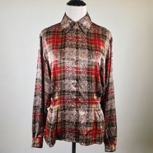 Vintage Michael Lerner Top Womens 6 Plaid Satin